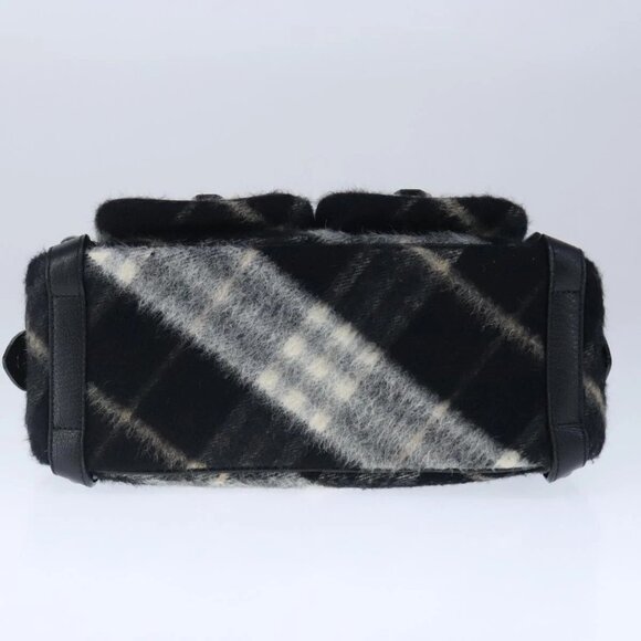 BURBERRY Nova Check Blue Label Shoulder Bag Wool Leather Black Auth 102387 - Picture 5 of 16